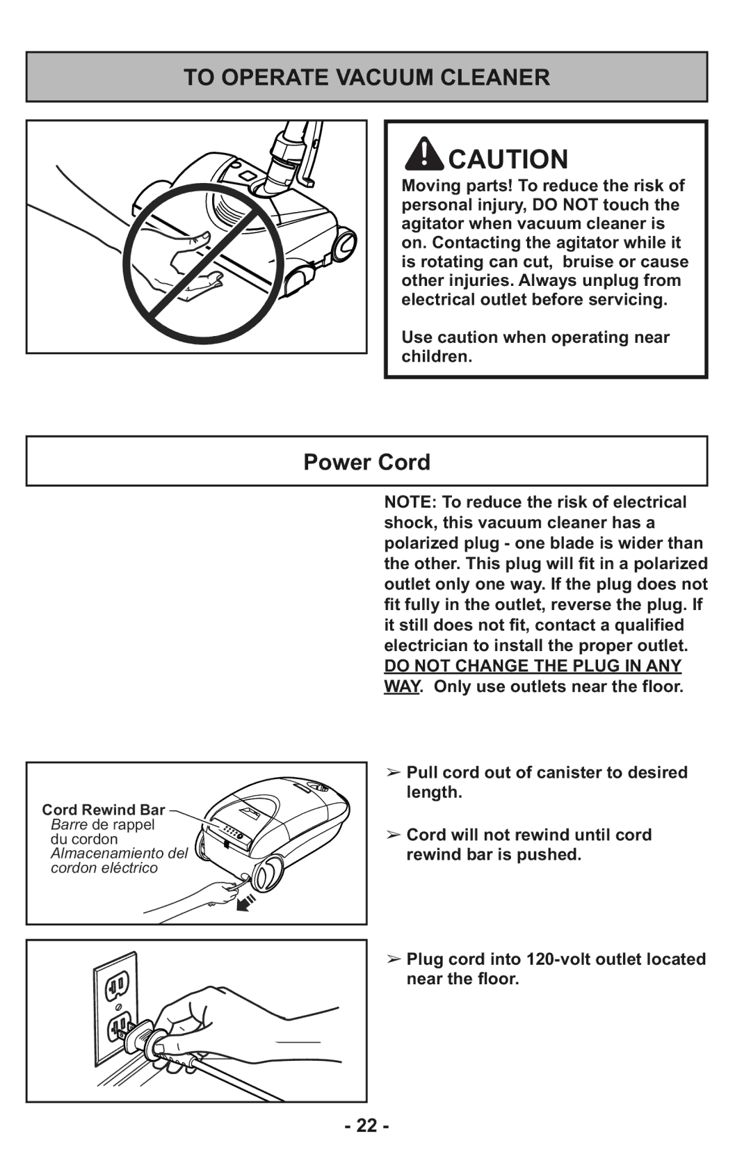 Panasonic MC-CG937 operating instructions To Operate VACUUM CLEANER, Power Cord 